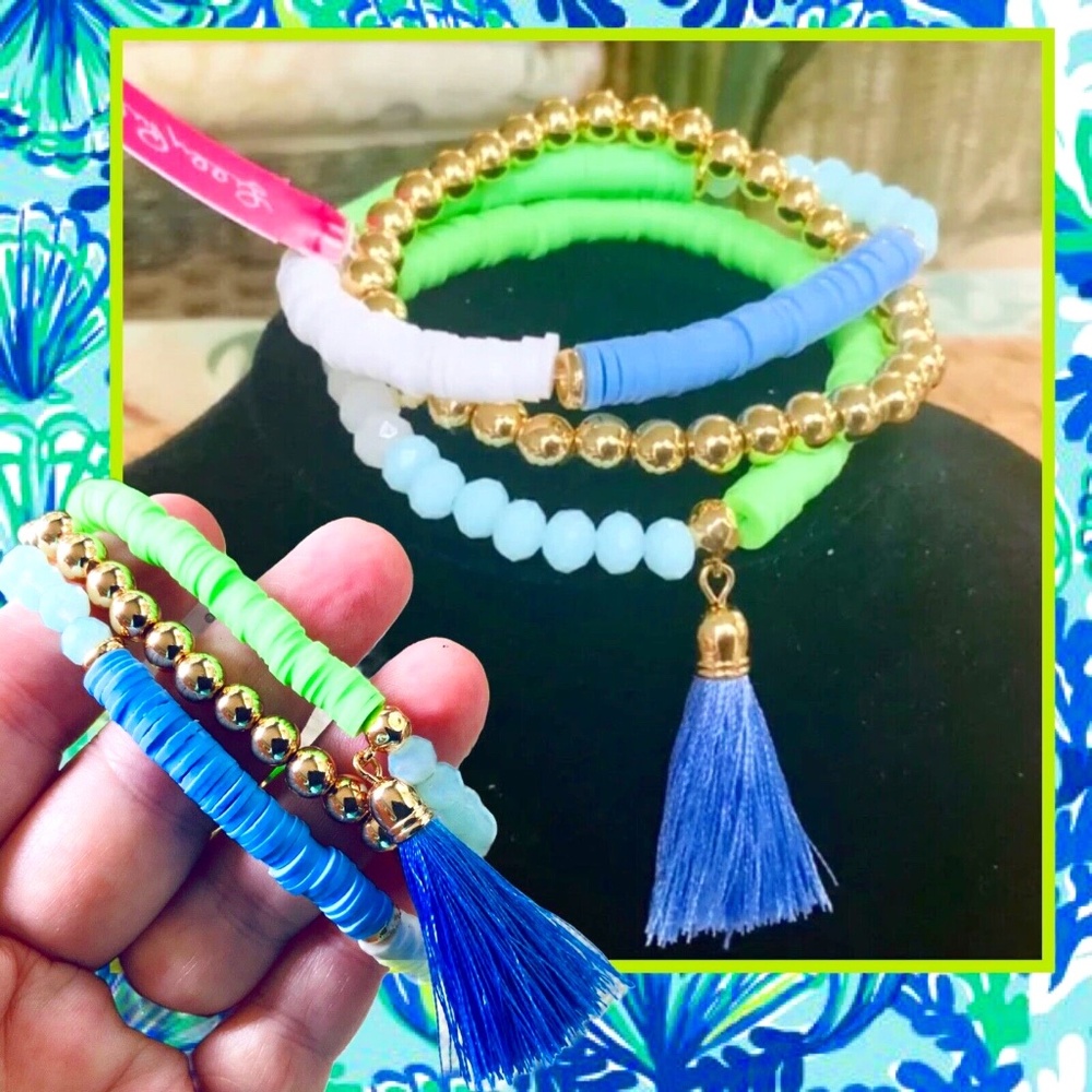 LILLY PULITZER BRACELETS SET - TASSEL “HI SUMMER” STACK ⭐️ STRETCH BEADED…